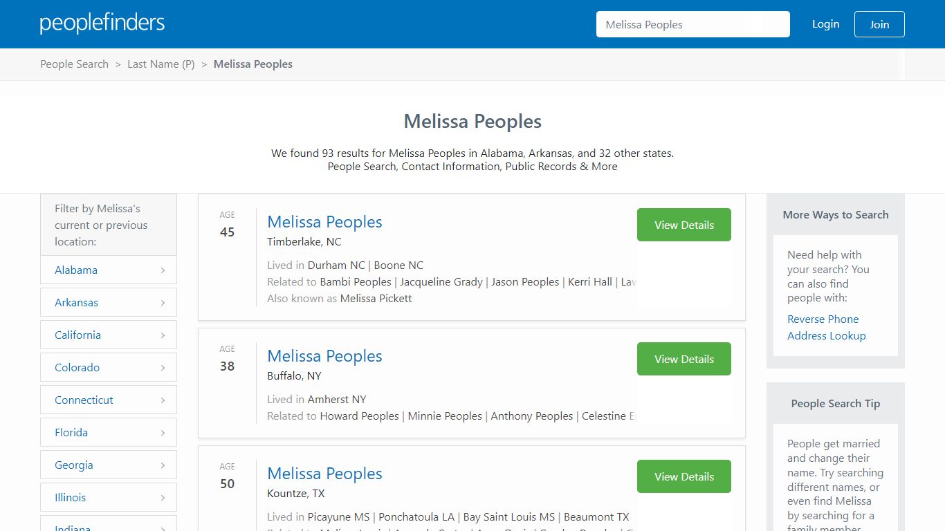 Melissa Peoples - Phone, Address, Public Records | PeopleFinders
